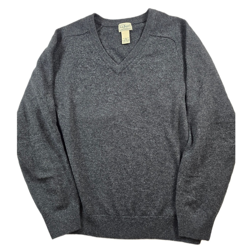 L.L. Bean Lambswool Sweater Mens Large Gray V-Neck Knit Pullover 264789